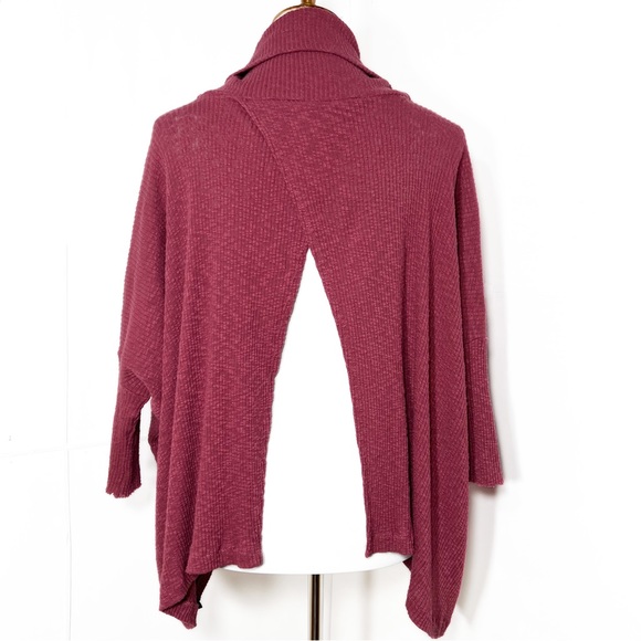 Free People Split Back Cowl Neck Dolman 3/4 Sleeve Oversized Ribbed Knit Top - Picture 3 of 12